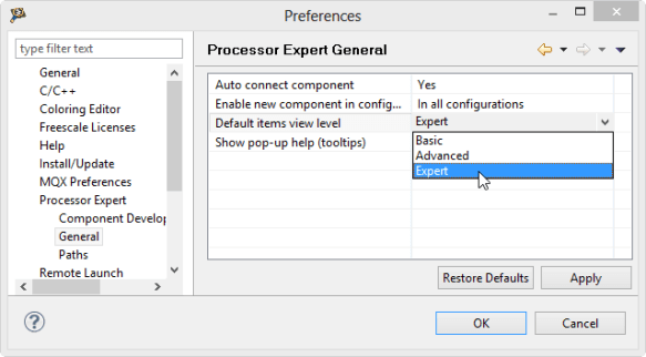 Processor Expert General Settings