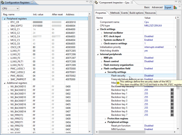 Configuration Registers and Component Inspector Views side-by-side
