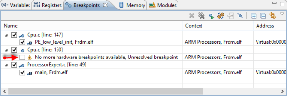No more hardware breakpoints available