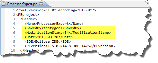 Header information in ProcessorExpert.pe