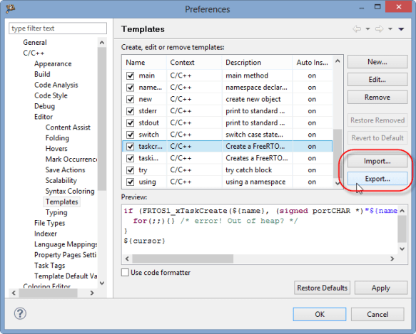 Import and Export of Editor Templates