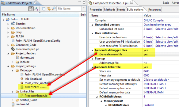 Processor Expert generated memory and linker file