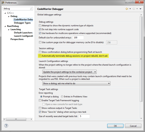 Automatically terminate debug sessions on project rebuild