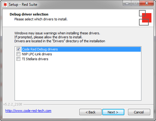 Code Red Debug Drivers