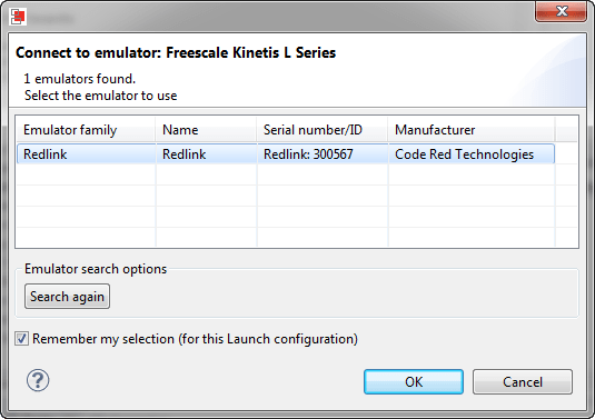 Freedom Board shown as Redlink Debug Probe
