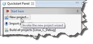 New Project in Quickstart Panel