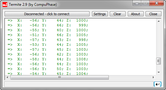 Tracing Accelerometer Values to the Shell