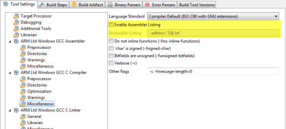 Enable Assembler Listing Option