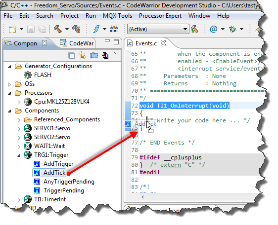 drag and drop of method name