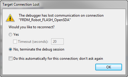 The Debugger has lost communication on connection