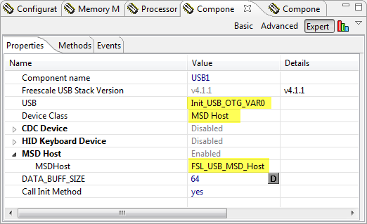 FSL_USB_Stack Component Settings