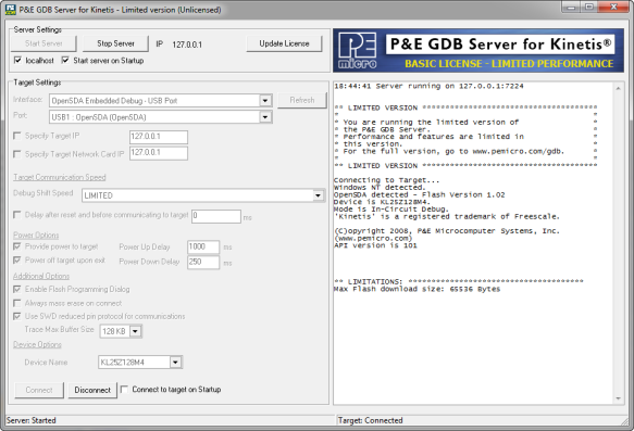 PnE GDB Server Connected to Target