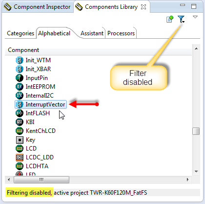 Filter disabled and component shows up
