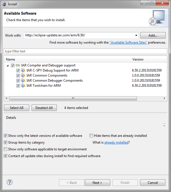 Installing IAR Plugins in Eclipse