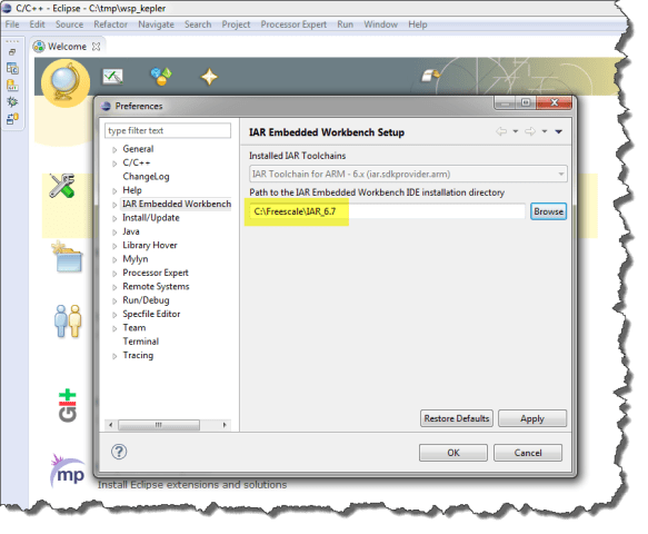 Path to IAR Embedded Workbench