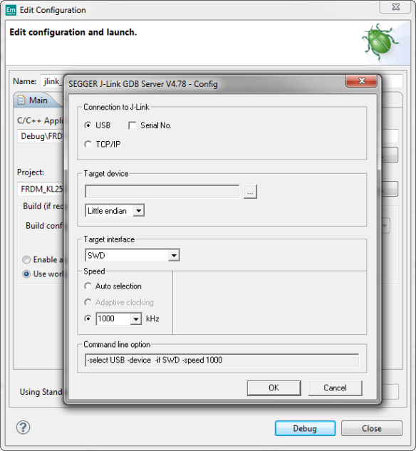 Segger J-LINK server has no CPU set