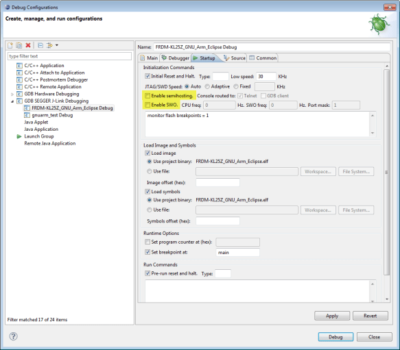 Debugger Startup Options