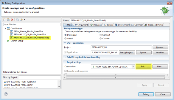 Edit in Debug Configuration Dialog