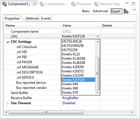 K21F120M in USB CDC stack component