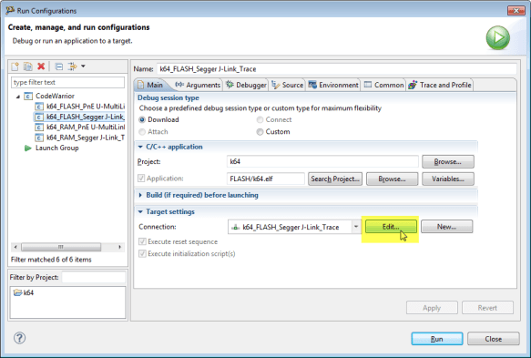 Edit the Target Settings
