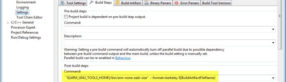 Post Build Step to print the size