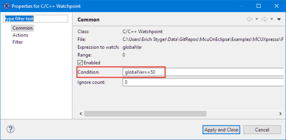 Watchpoint condition