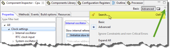 Component Inspector View Menu