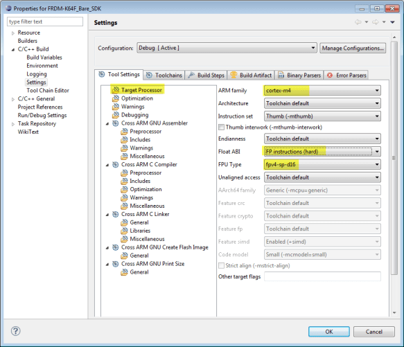 Cortex-M4F with hardware floating point