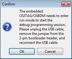 Dialog asking to remove the jumper again