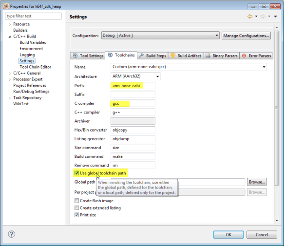 GNU ARM Eclipse Project Settings