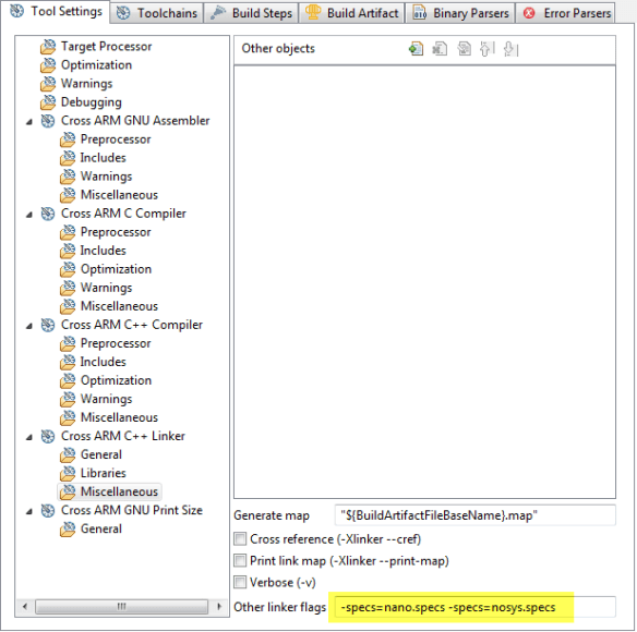 Linker Flags for GNU GCC ARM Embedded