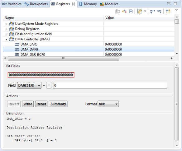 CodeWarrior Register Details