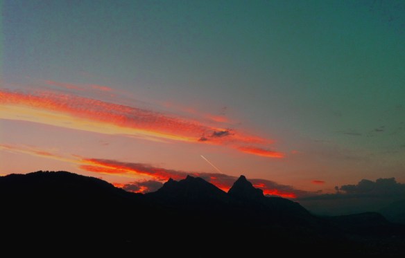 Mythen Sunrise with Plane