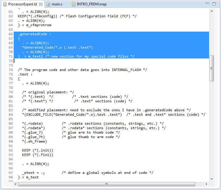 Code Section for Generated Code