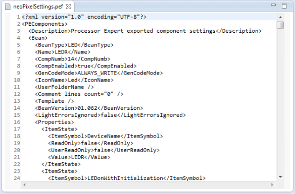 Content of exported PEF file