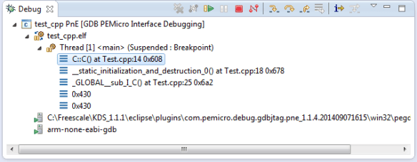 Debug View of Startup Code Calling C++ Constructors