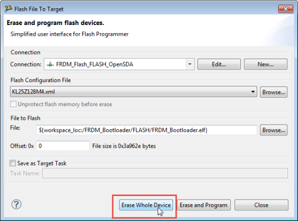 Erasing Device with Flash File to Target
