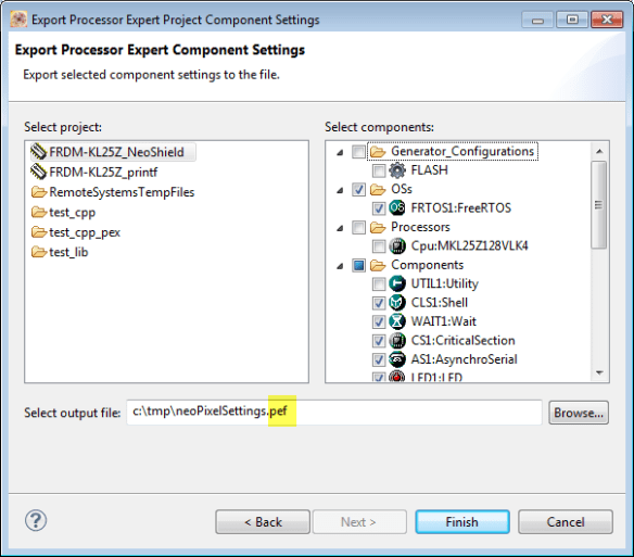 Exporting Processor Expert Component Settings
