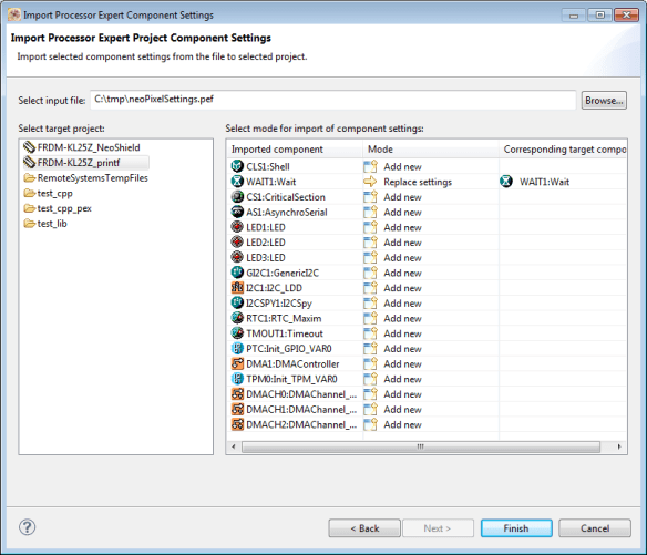 Importing Component Settings