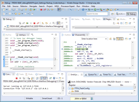 Debugging in RAM with P&E
