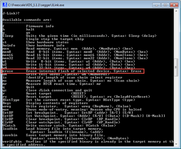 Erase Command in Jlink