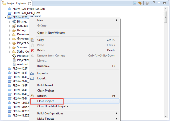 Closing Project in Eclipse Workspace