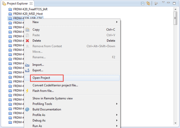Open Project Context Menu