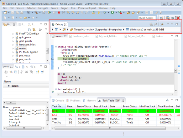 CodeRed Debug Perspective in Kinetis Design Studio | MCU on Eclipse
