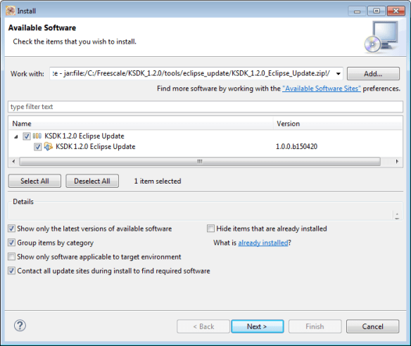 Installing Kinetis SDK v1.2 update in Eclipse