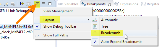 Switching to Breadcrumb debug view