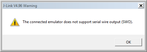 The connected emulator does not support serial wire output (SWO)