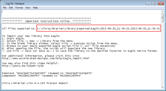 Utra Librarian Export Log