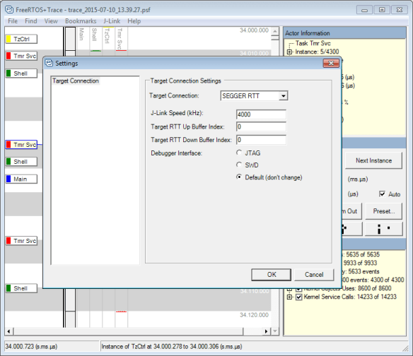 Segger RTT Connection settings