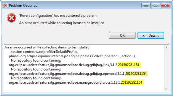 Revert Configuration has encountered a problem